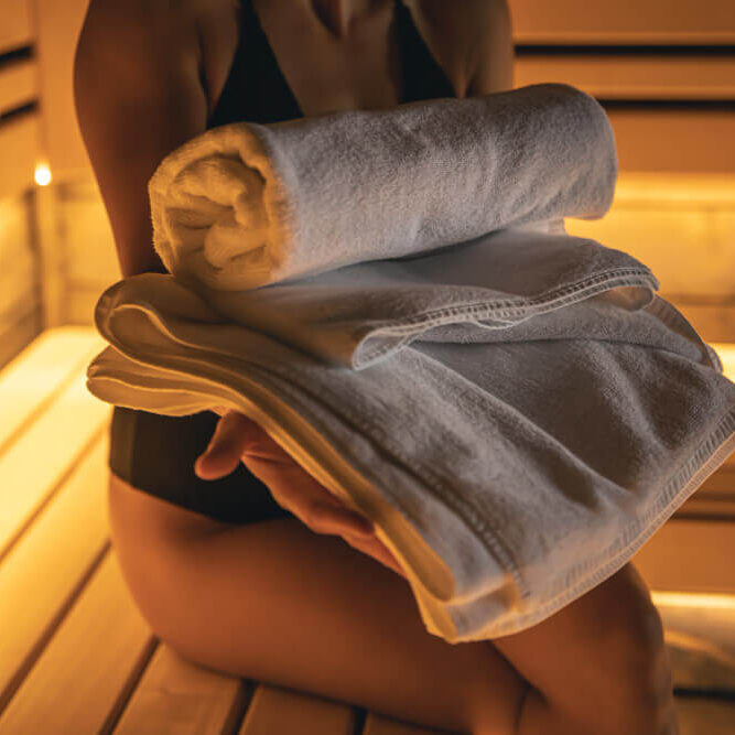 Matériel pour sauna : serviettes en coton